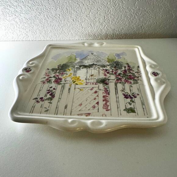 Pfaltzgraff Cottage Garden Wall Plaque – Floral Gate Scene, 9.5” - Picture 3 of 8